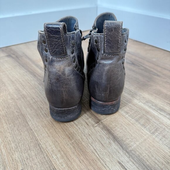 Bed Stu Dark Leather Ankle Booties Studded Distressed Zipper Detail Flat 6.5 - Picture 5 of 12